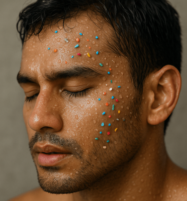 Person sweating during exercise, illustrating claims that you can sweat out microplastics