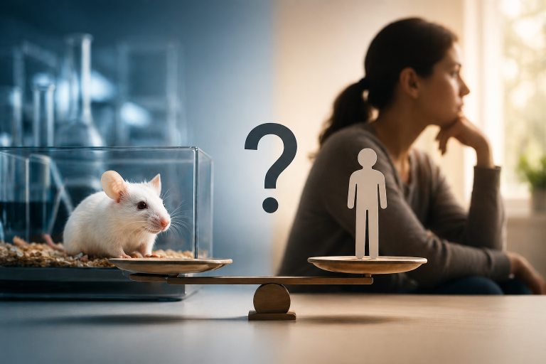 Laboratory mouse, illustrating why results from animal studies may not apply to humans