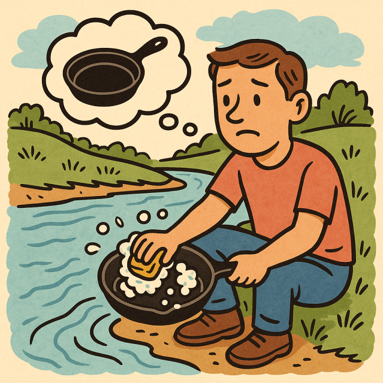 Cast iron skillet being washed with soap and water