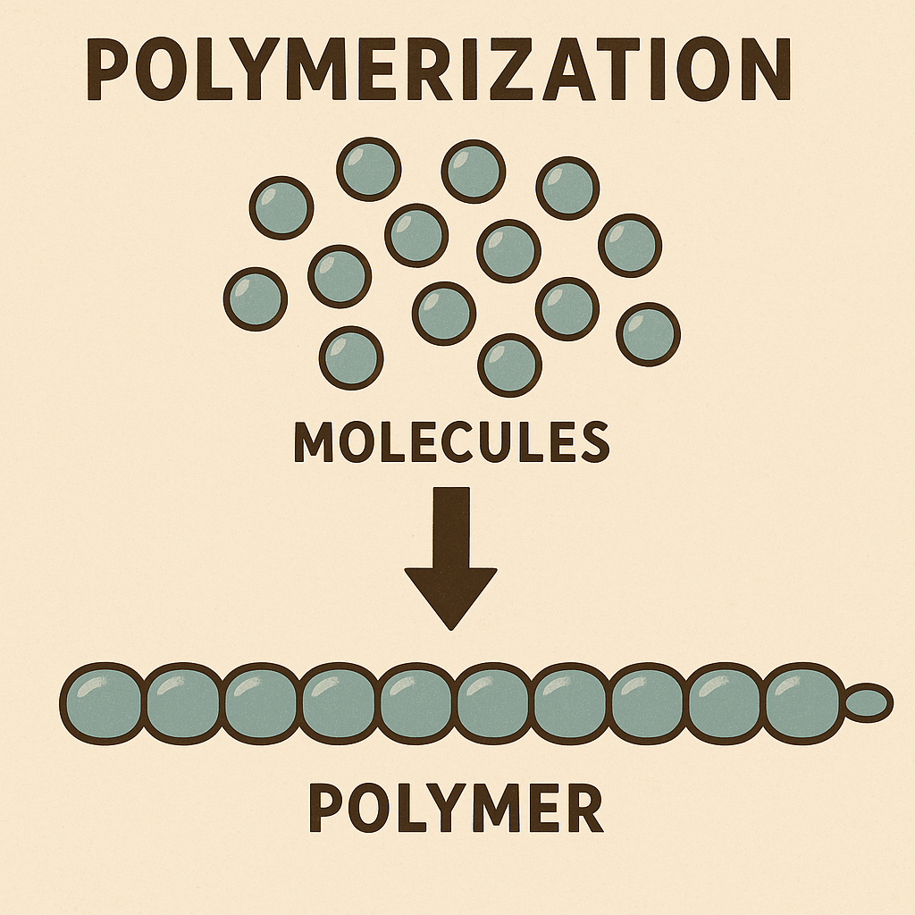 Simplified diagram of fat molecules bonding into a polymer chain that forms cast iron seasoning
