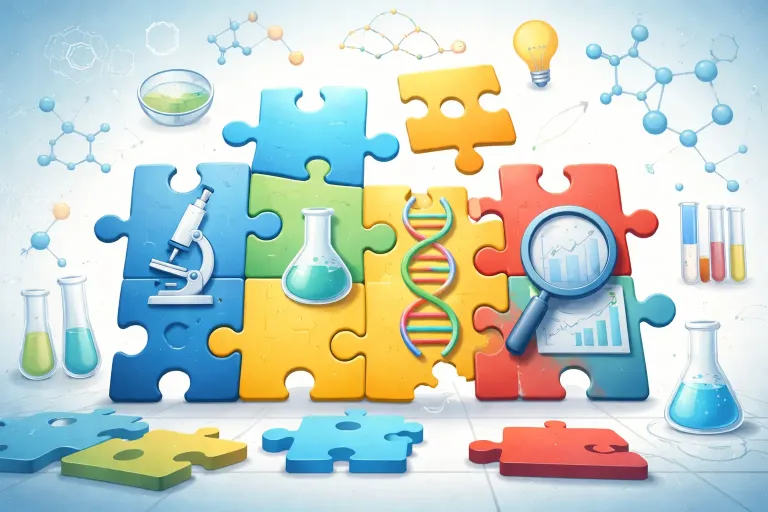 Puzzle pieces coming together, showing how many studies build scientific understanding