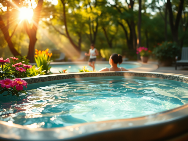 Steaming hot tub in a calm setting, representing heat therapy