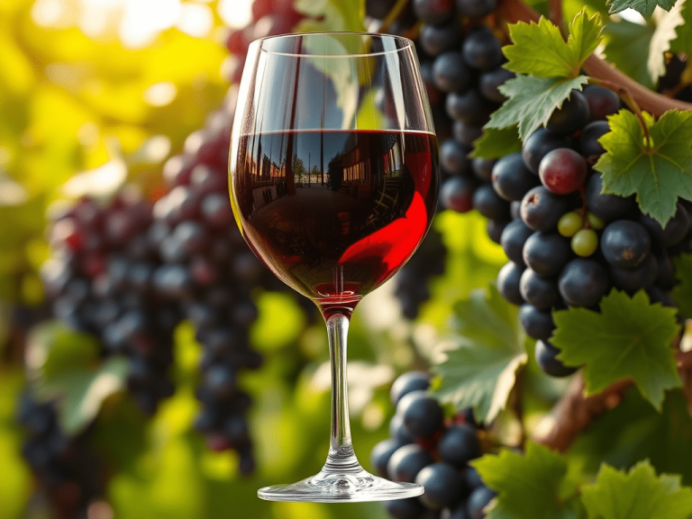 Glass of red wine next to red grapes, a source of resveratrol