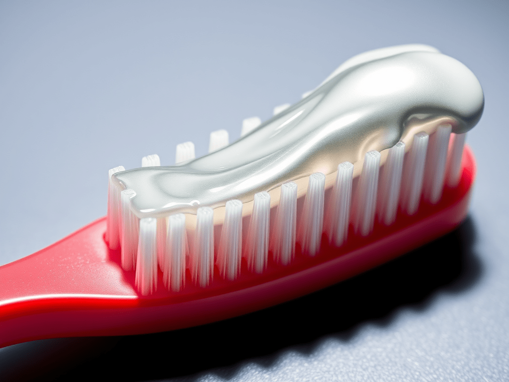 Grey, metallic-looking toothpaste on a toothbrush, representing lead contamination