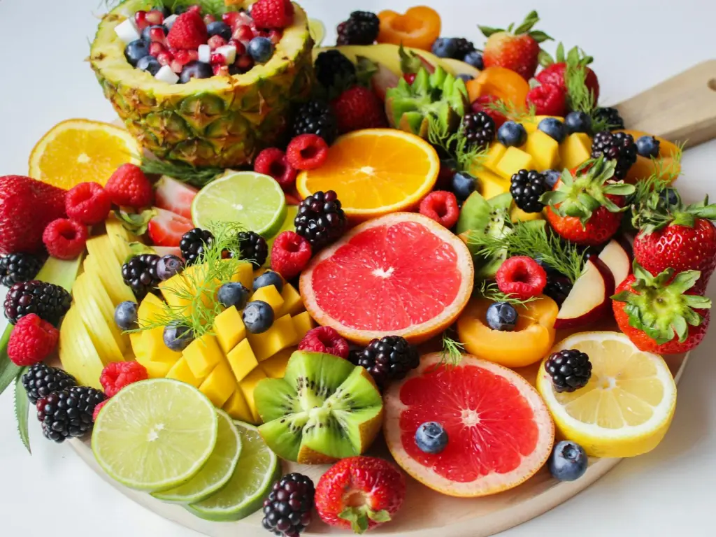 Assorted fresh fruit rich in vitamin C